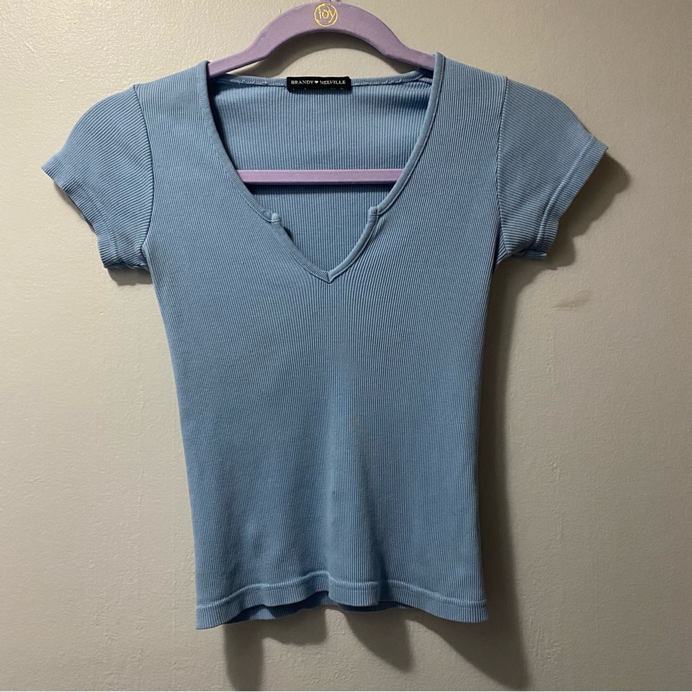 Brandy Melville Light Blue V-Neck Tee